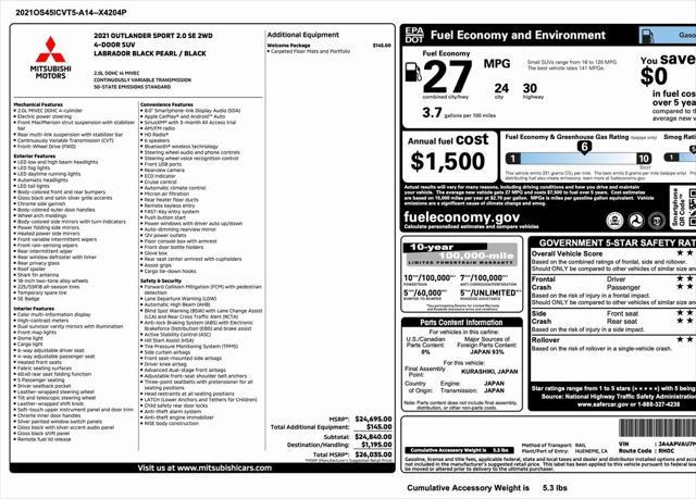 used 2021 Mitsubishi Outlander Sport car, priced at $17,975