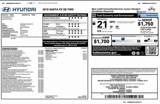 used 2018 Hyundai Santa Fe car, priced at $15,984
