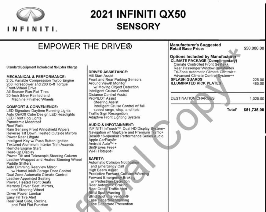 used 2021 INFINITI QX50 car, priced at $27,800