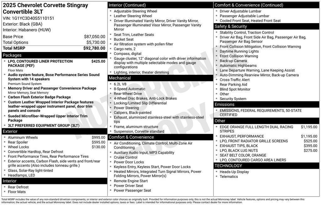 new 2025 Chevrolet Corvette car, priced at $87,067