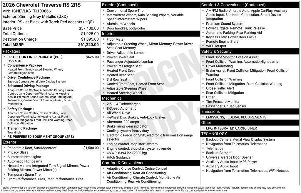 new 2026 Chevrolet Traverse car, priced at $59,593