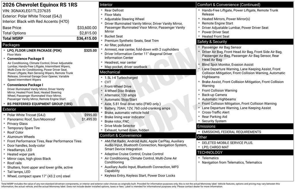 new 2026 Chevrolet Equinox car, priced at $36,102