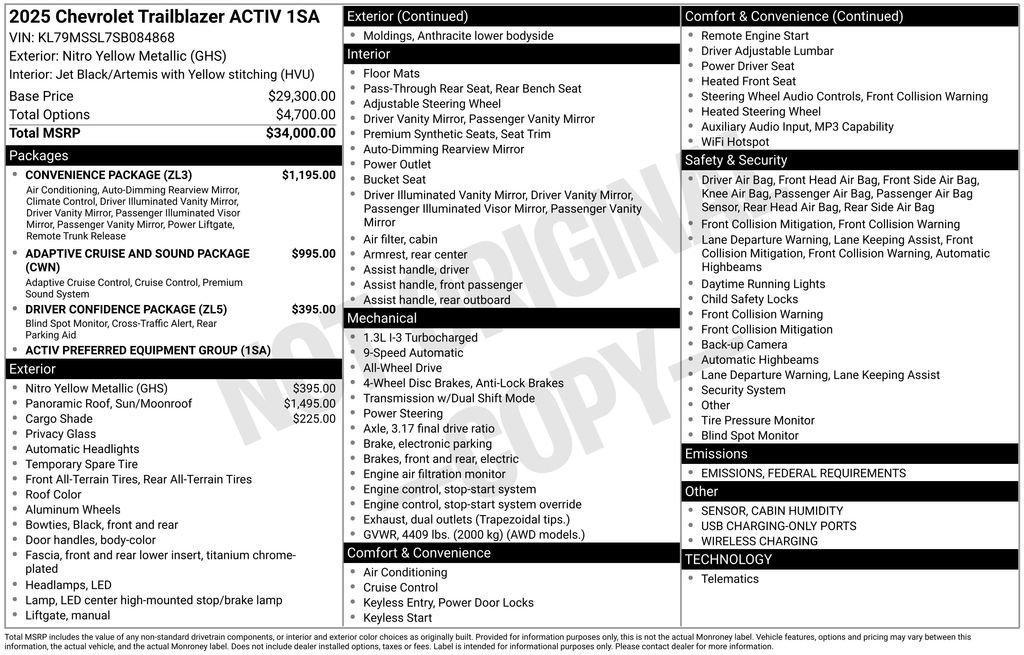new 2025 Chevrolet TrailBlazer car, priced at $31,787