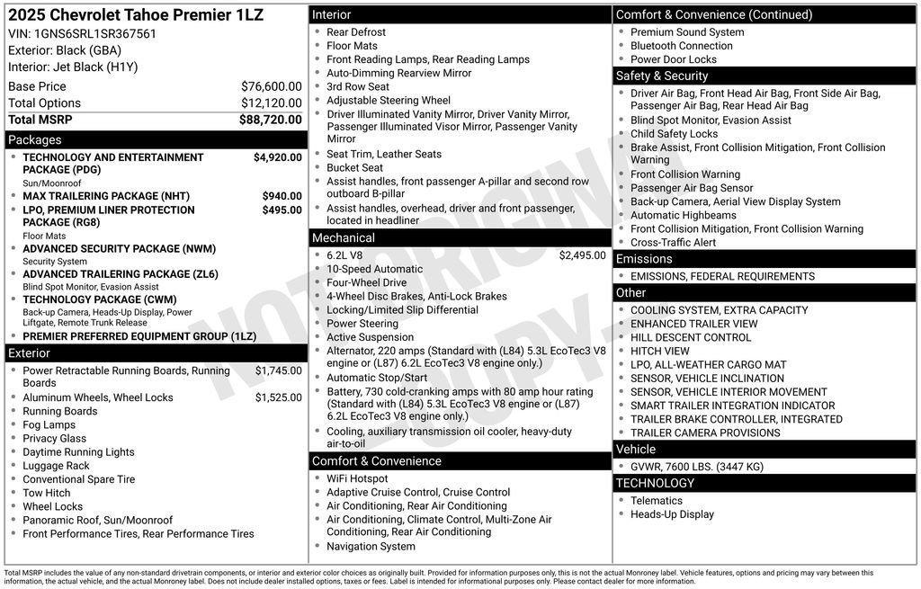 new 2025 Chevrolet Tahoe car, priced at $82,915