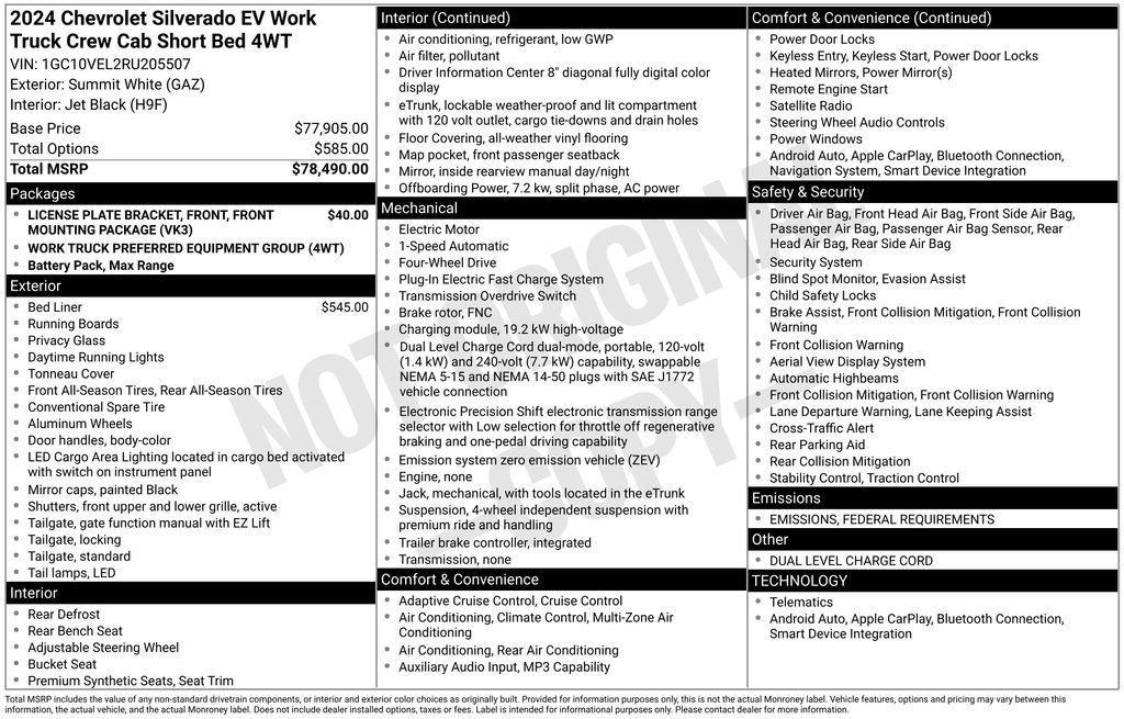 new 2024 Chevrolet Silverado EV car, priced at $58,445