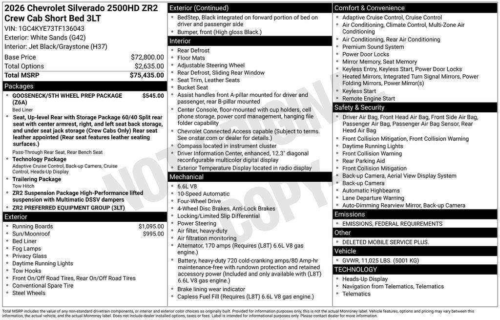 new 2026 Chevrolet Silverado 2500 car, priced at $77,030