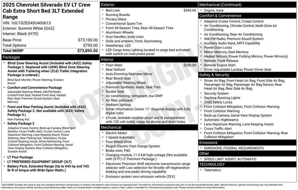 new 2025 Chevrolet Silverado EV car, priced at $70,890