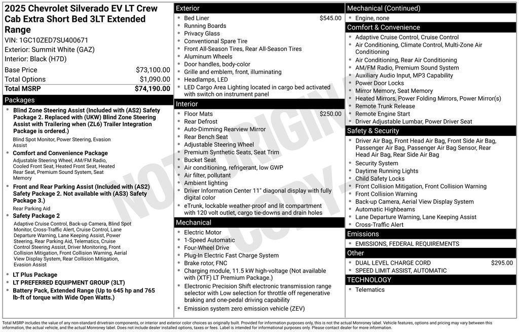 new 2025 Chevrolet Silverado EV car, priced at $71,185