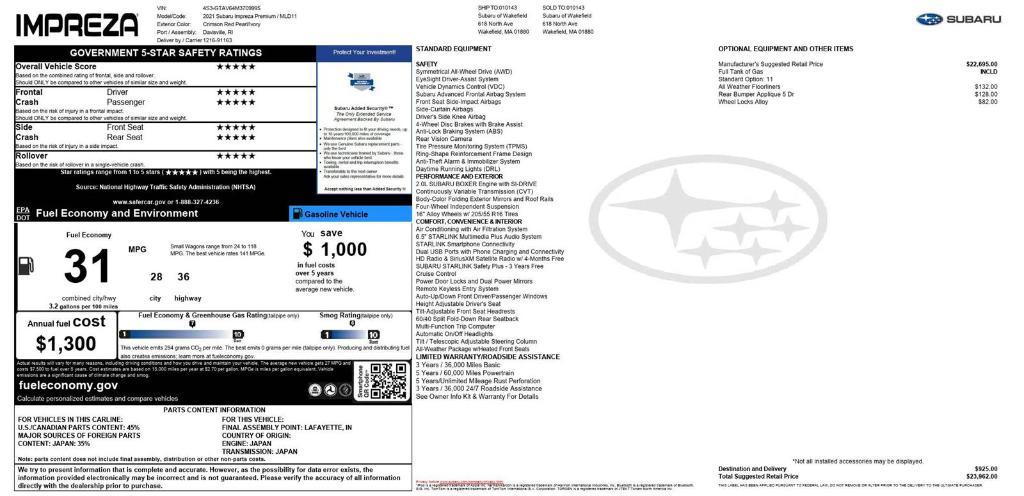 used 2021 Subaru Impreza car, priced at $17,604