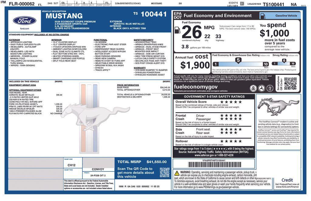 new 2026 Ford Mustang car, priced at $41,625