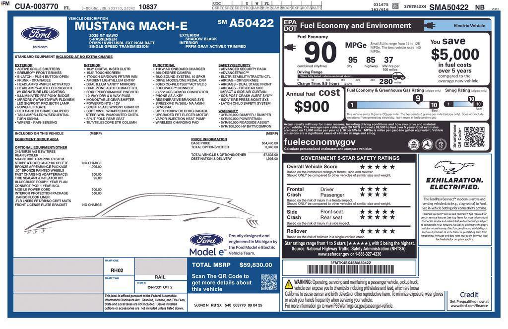 new 2025 Ford Mustang Mach-E car, priced at $50,921