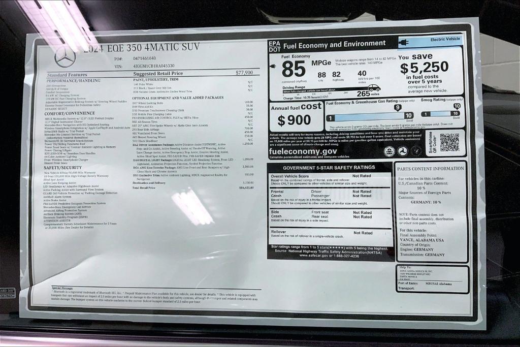 new 2024 Mercedes-Benz EQE 350 car, priced at $86,625