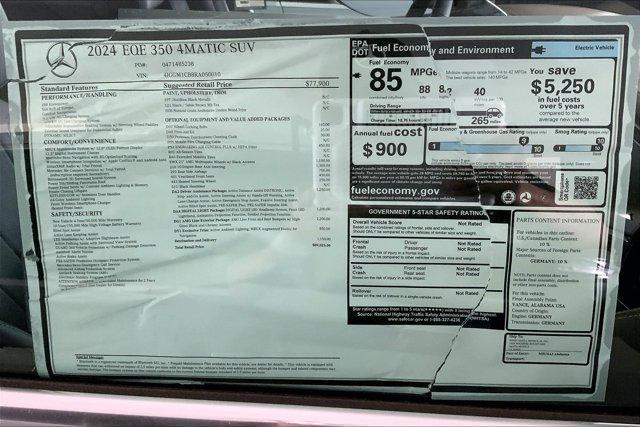 new 2024 Mercedes-Benz EQE 350 car, priced at $89,025