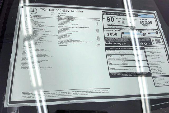 new 2024 Mercedes-Benz EQE 350 car, priced at $83,575