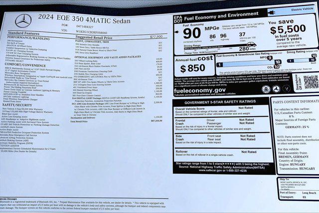 new 2024 Mercedes-Benz EQE 350 car, priced at $87,555