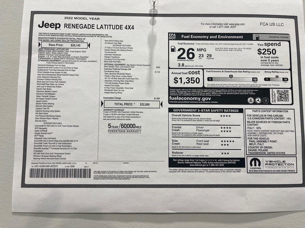 used 2022 Jeep Renegade car, priced at $19,533