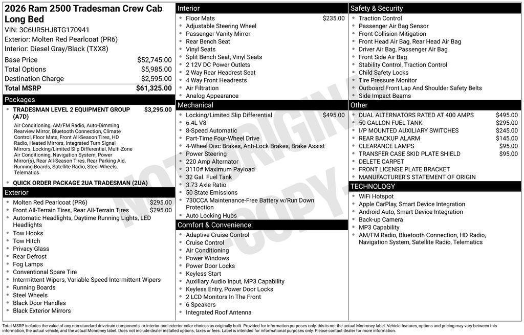 new 2026 Ram 2500 car, priced at $54,682