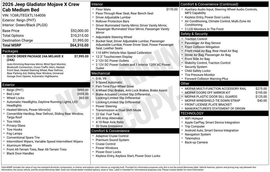new 2026 Jeep Gladiator car, priced at $59,370