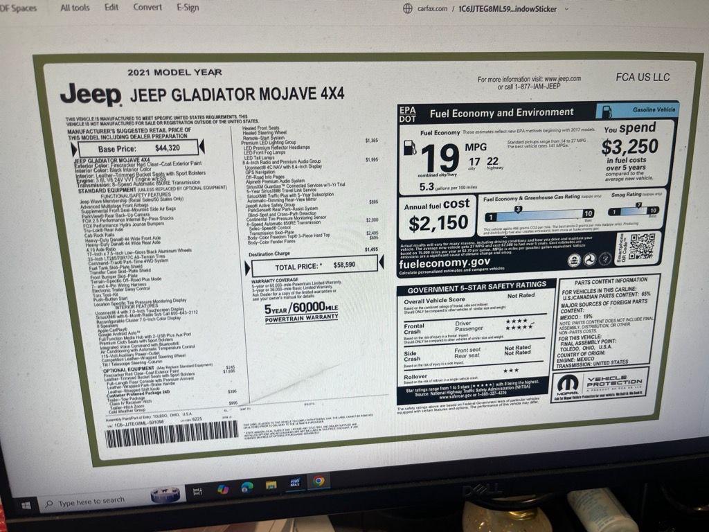 used 2021 Jeep Gladiator car, priced at $38,719