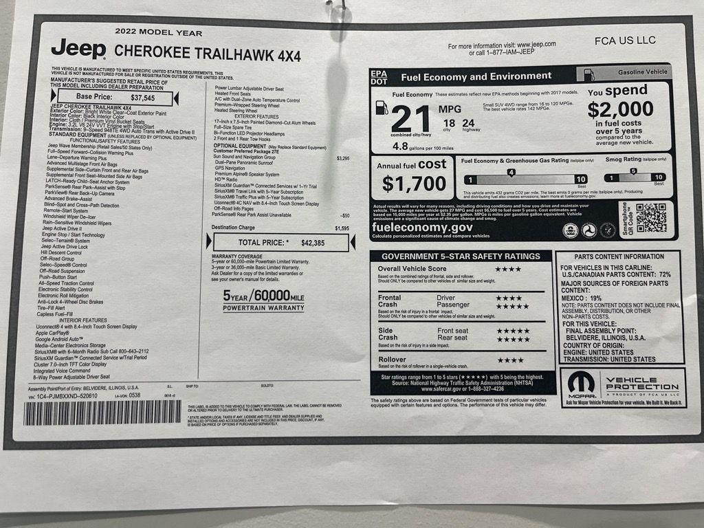 used 2022 Jeep Cherokee car, priced at $27,350