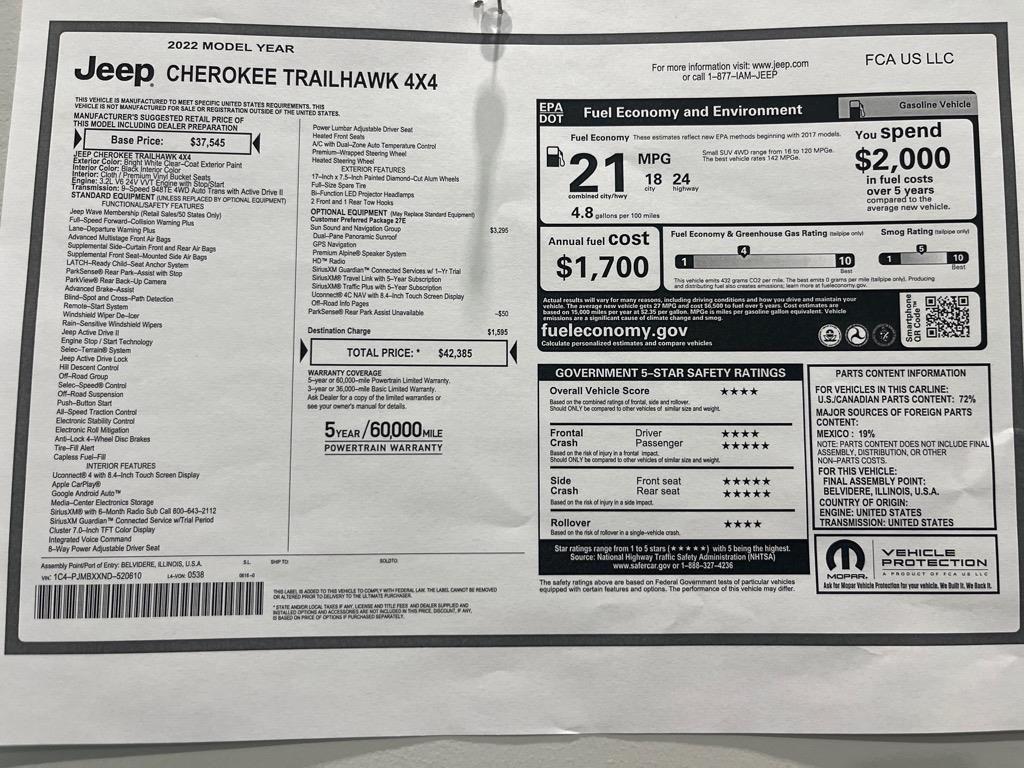 used 2022 Jeep Cherokee car, priced at $27,350