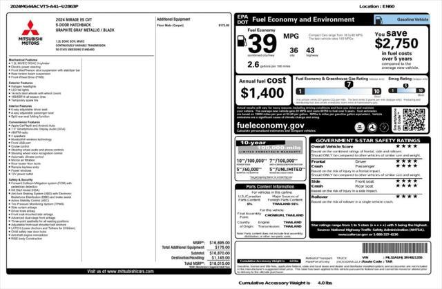 used 2024 Mitsubishi Mirage car, priced at $11,999