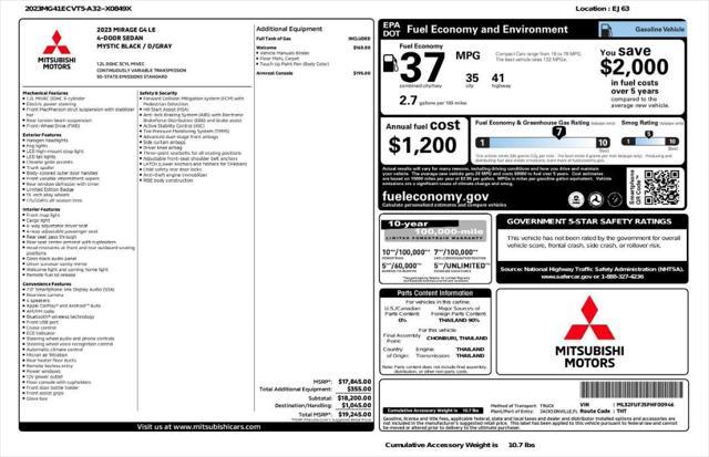 used 2023 Mitsubishi Mirage G4 car, priced at $10,199