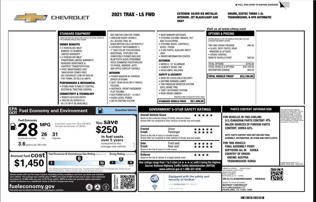 used 2021 Chevrolet Trax car, priced at $11,499