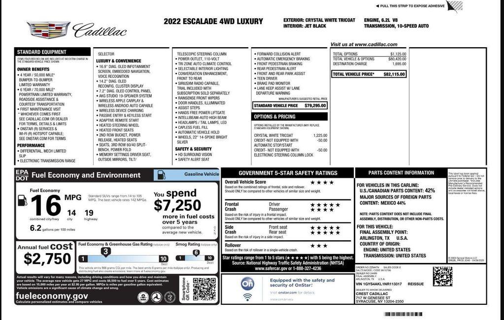 used 2022 Cadillac Escalade car, priced at $47,799