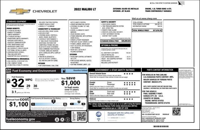 used 2022 Chevrolet Malibu car, priced at $13,599