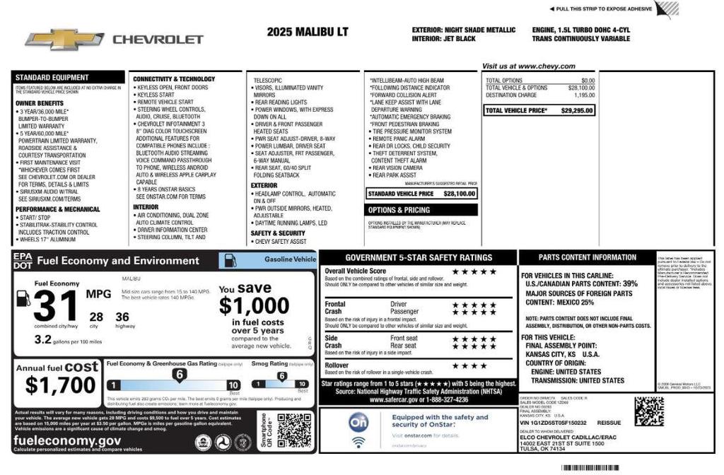 used 2025 Chevrolet Malibu car, priced at $18,499