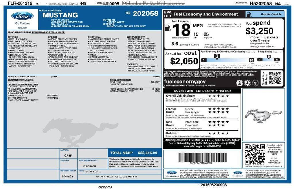 used 2017 Ford Mustang car, priced at $24,499
