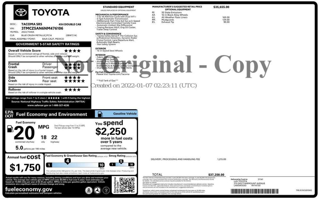 used 2022 Toyota Tacoma car, priced at $26,199