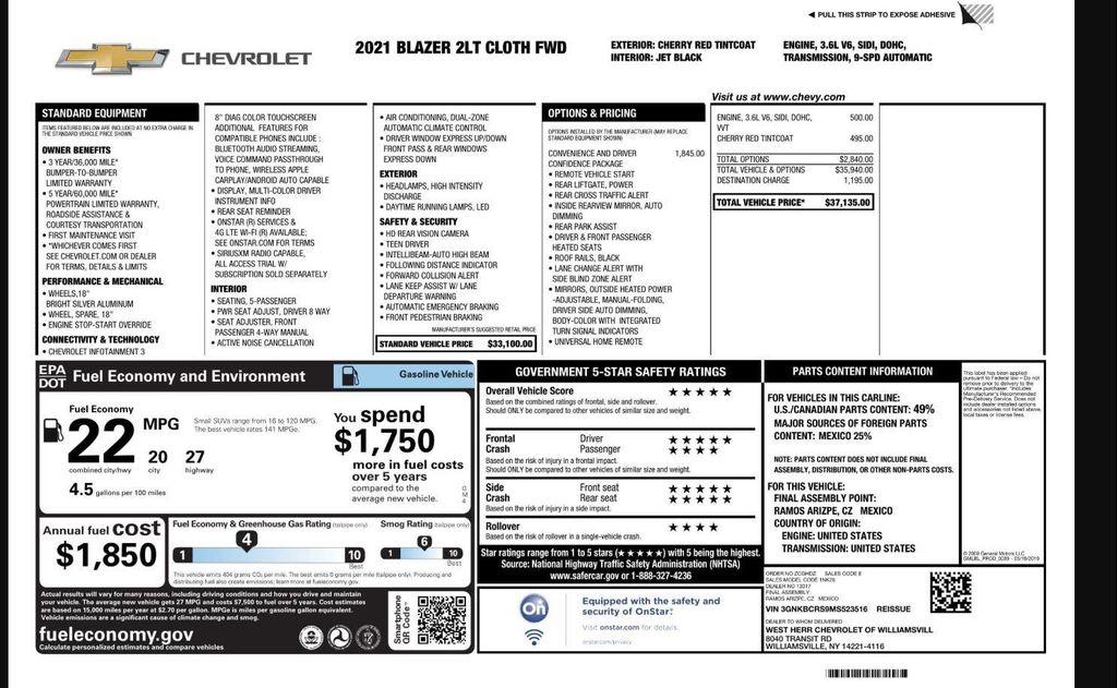used 2021 Chevrolet Blazer car, priced at $17,999