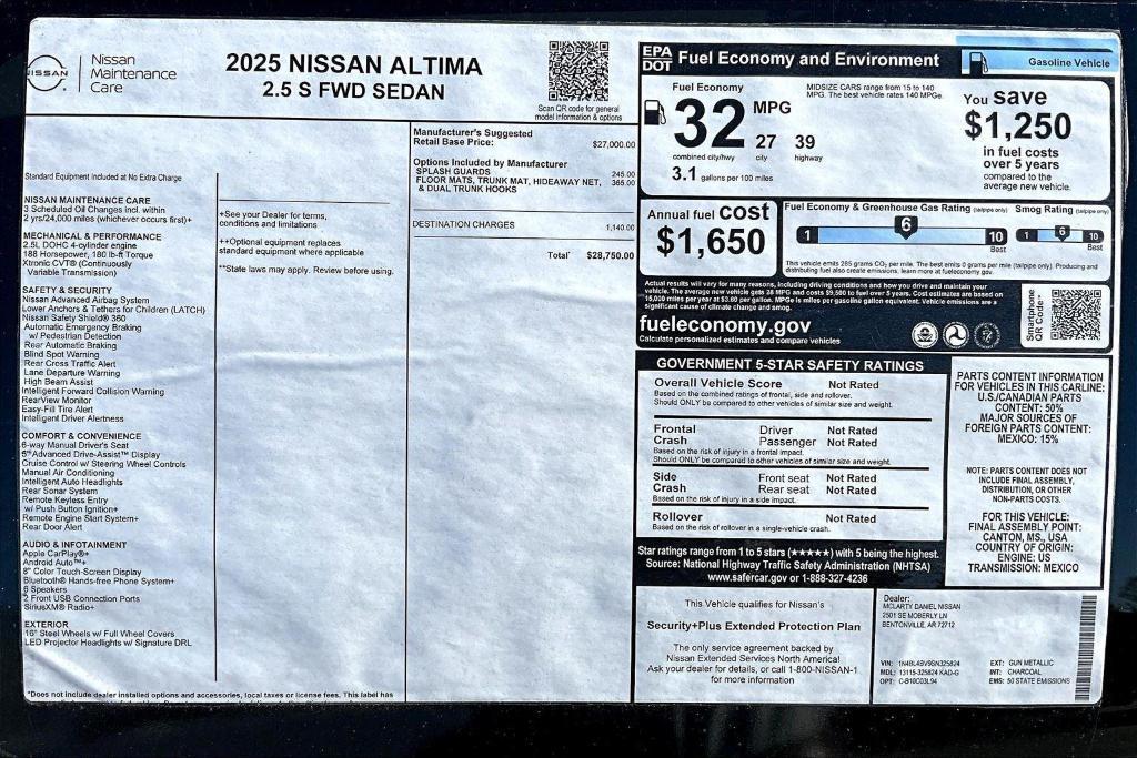 new 2025 Nissan Altima car, priced at $28,750