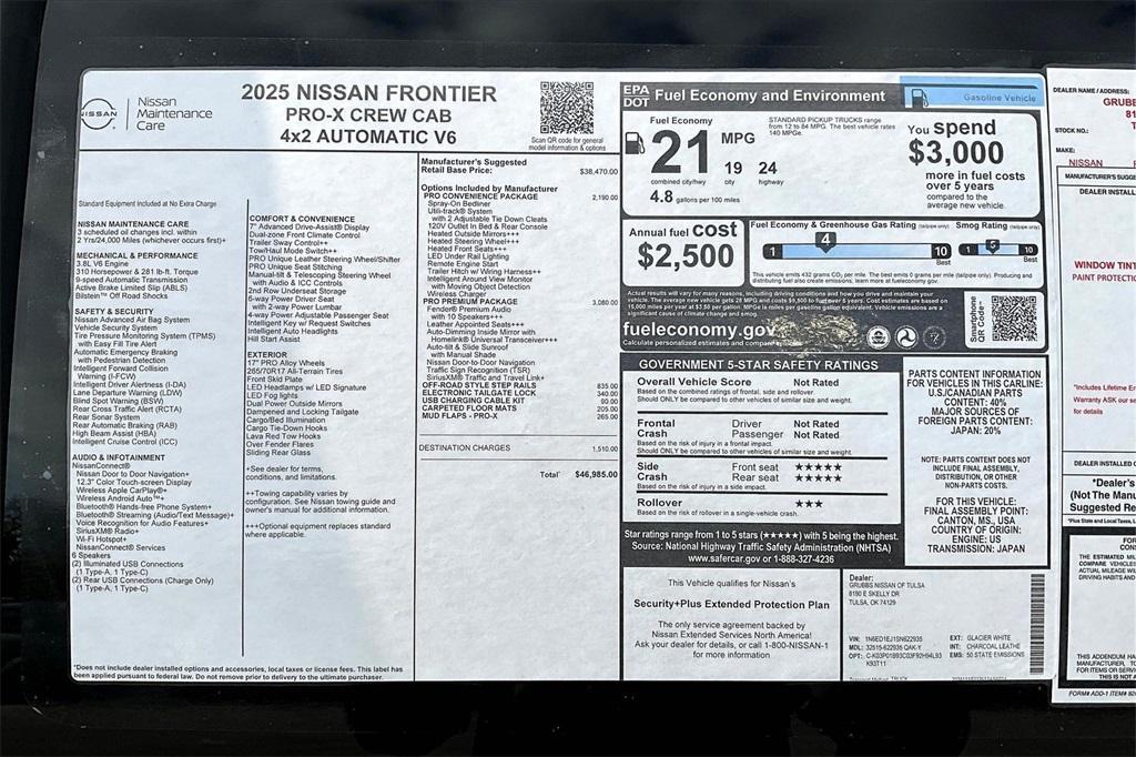 new 2025 Nissan Frontier car, priced at $44,358