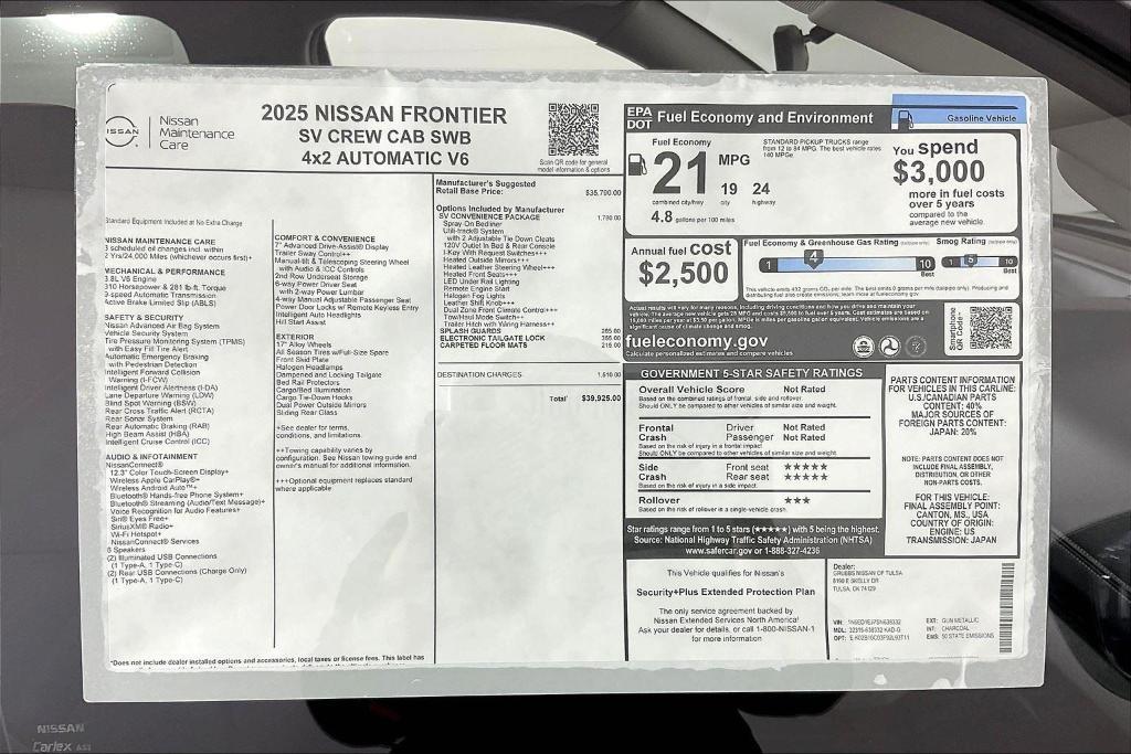 new 2025 Nissan Frontier car, priced at $39,925