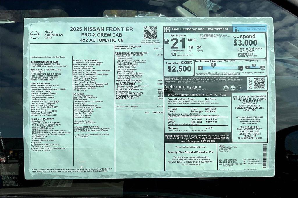 new 2025 Nissan Frontier car, priced at $44,910