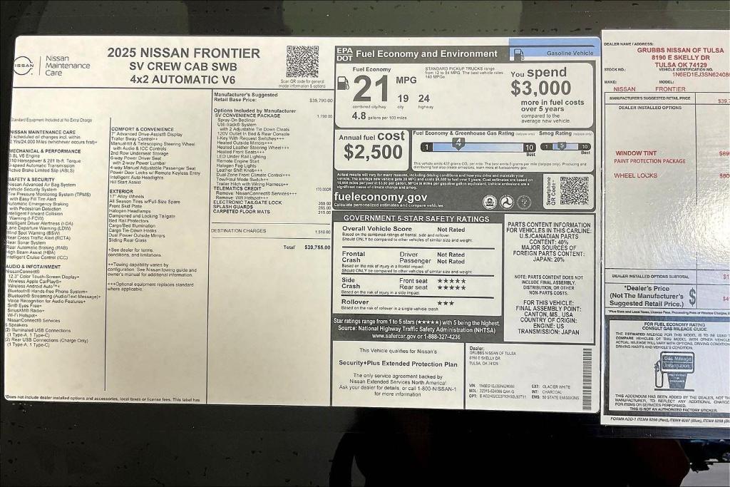 new 2025 Nissan Frontier car, priced at $36,055
