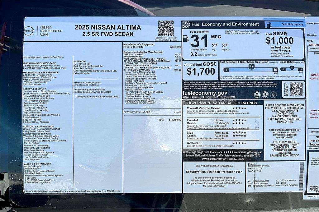 new 2025 Nissan Altima car, priced at $31,196