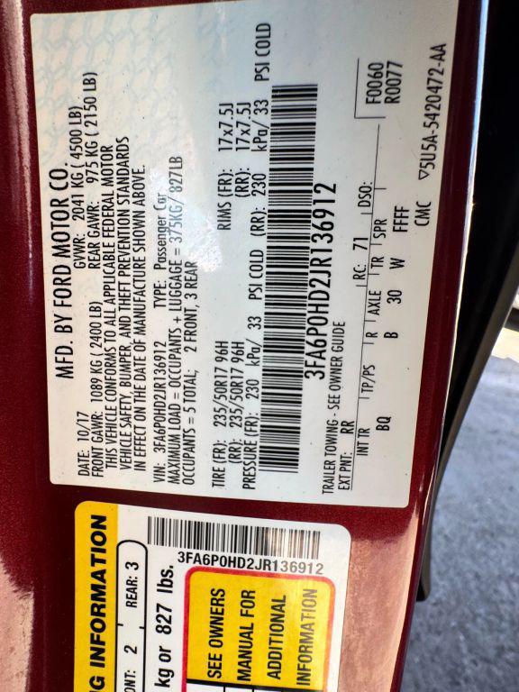 used 2018 Ford Fusion car, priced at $12,550