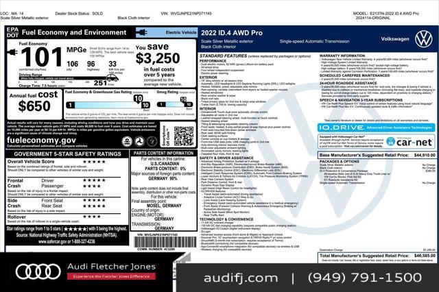 used 2022 Volkswagen ID.4 car, priced at $26,394