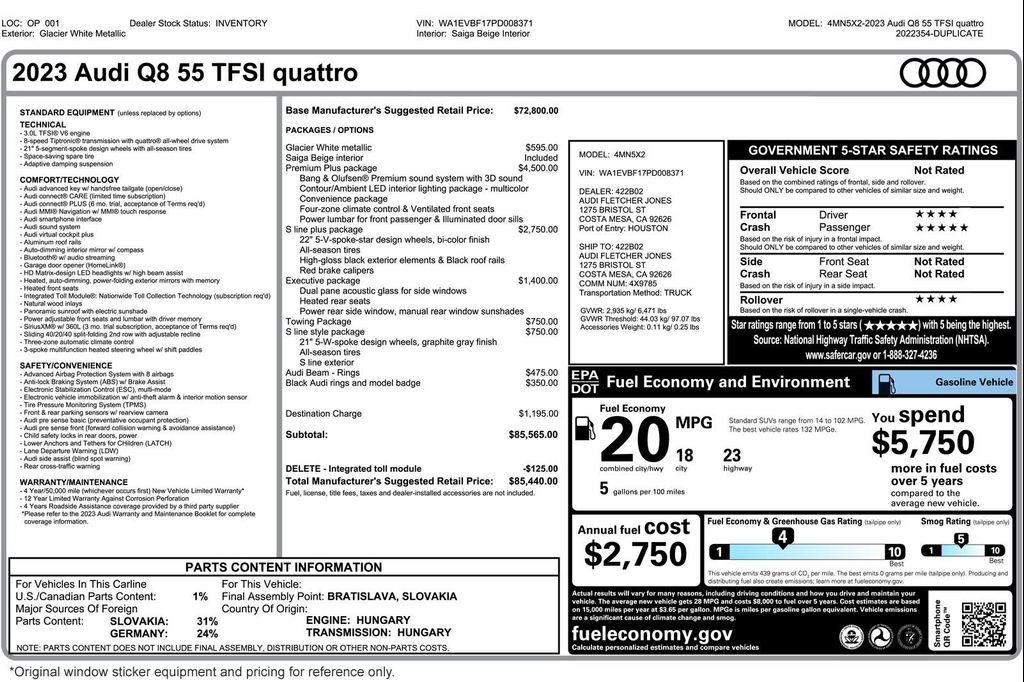 used 2023 Audi Q8 car, priced at $51,894