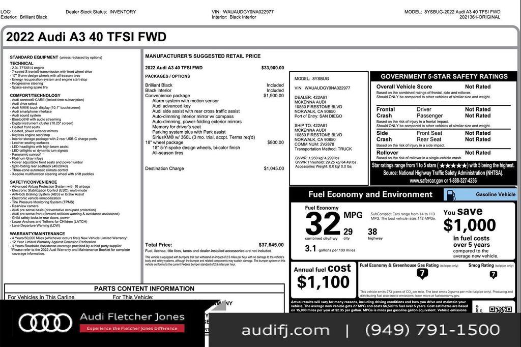used 2022 Audi A3 car, priced at $20,894