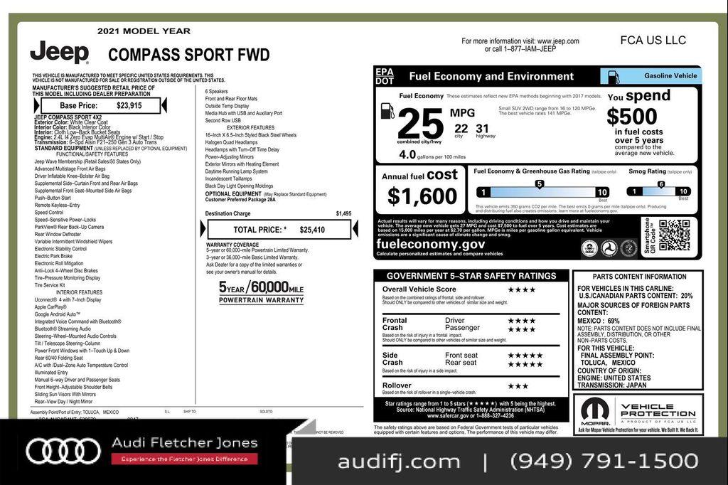 used 2021 Jeep Compass car, priced at $14,894
