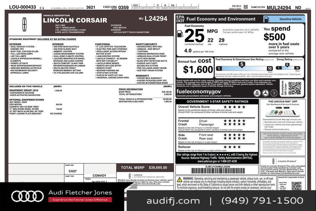 used 2021 Lincoln Corsair car, priced at $26,894