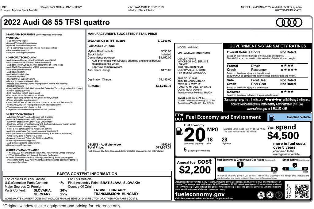 used 2022 Audi Q8 car, priced at $41,893