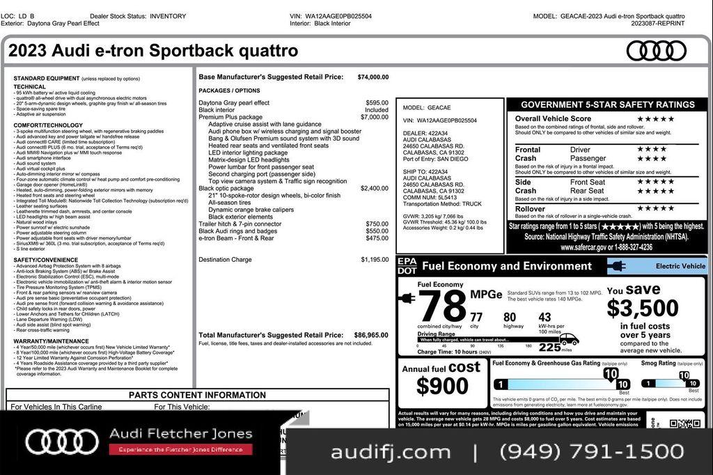 used 2023 Audi e-tron Sportback car, priced at $34,894