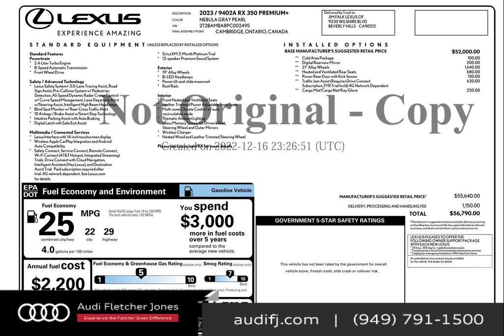 used 2023 Lexus RX 350 car, priced at $45,892