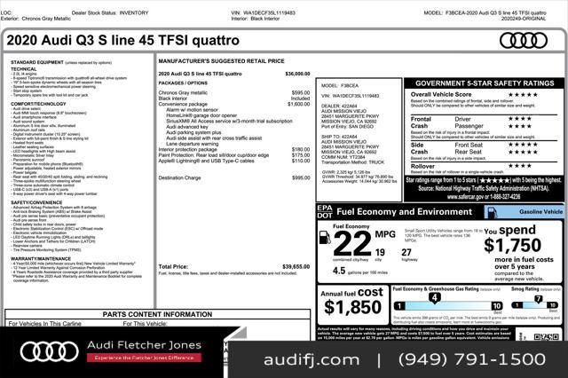 used 2020 Audi Q3 car, priced at $19,892